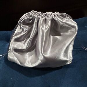 Chic Silver Satin Drawstring Cosmetic Bag